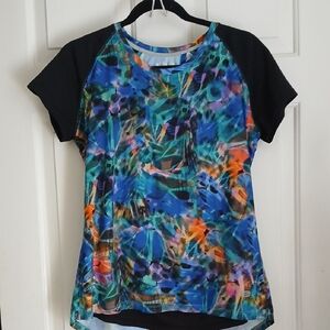 Reel Legends Black-Sleeve Multi-Blue Abstract Print Raglan Tee